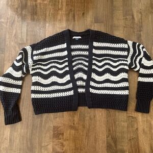 fisherman open cardigan pointelle nautical striped boHo festival Indie heritage